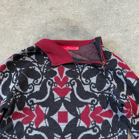 Krimson Klover Turtleneck Sweater Womens XS Black Red Wool Geometric Diamond - Picture 2 of 8